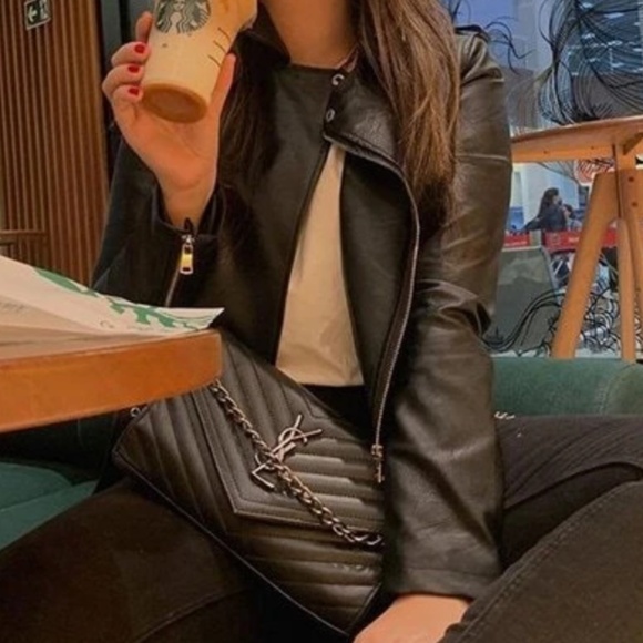 Luxe Black Vegan Leather Zipper Moto Biker Jacket - Picture 7 of 10